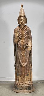 European-Style Carved Polychrome Wood Figure