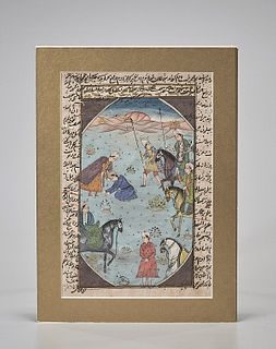 Pair Painted Indian Illuminated Manuscript Pages