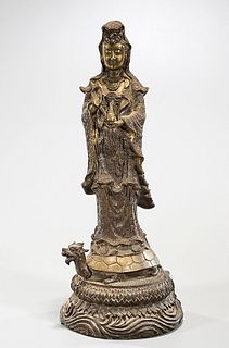 Chinese Gilt Metal Standing Guanyin 