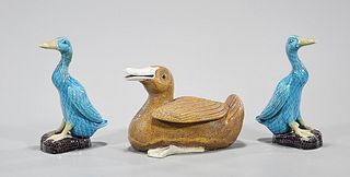 Group of Three Glazed Porcelain Ducks