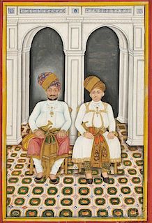 Miniature Portrait Painting of Two Rajas