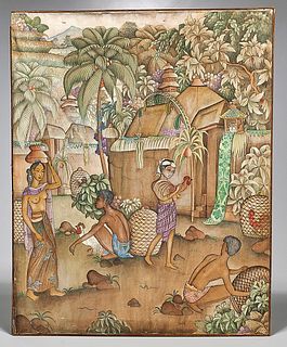 Group of Four Signed Balinese Paintings