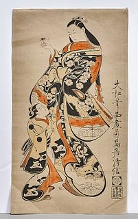 Two Antique Japanese Woodblock Prints by Torii Kiyonobu   