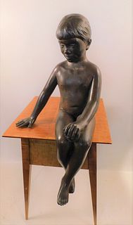 OLD BRONZE NUDE GIRL - SINGER FOUNDRY
