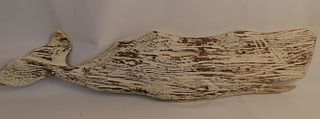 RUSTIC CARVED WOOD WHALE PLAQUE