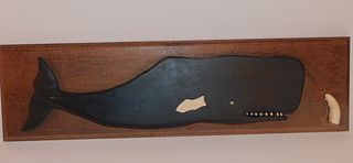CARVED WOOD WHALE PLAQUE 