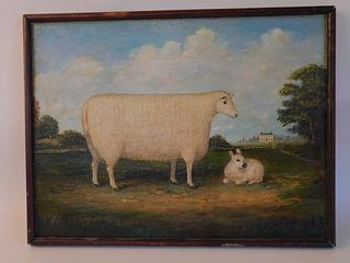 NANTUCKET FOLK ART PAINTING OF SHEEP