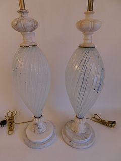 PAIR ITALIAN OPAL GLASS & MARBLE LAMPS