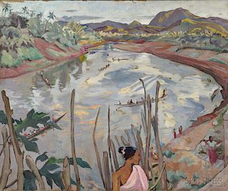 Alix Ayme (1894-1945), River Landscape of Luang Prabang, Laos
