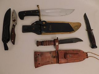 4 KNIVES INCLUDING CASE BOWIE KNIFE 