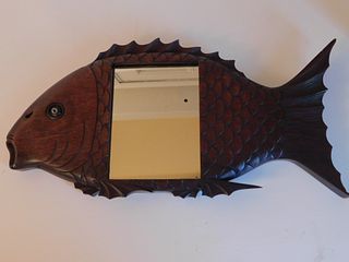 ANTIQUE JAPANESE WOOD MIRROR - FISH