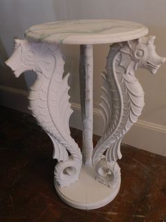 PAIR 1949 SEAHORSE MARBLE TOP STANDS 