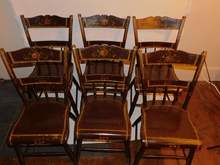 6 ANTIQUE HITCHCOCK PAINTED CHAIRS 