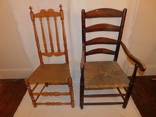 2 ANTIQUE CHAIRS - BANNISTER & LADDER