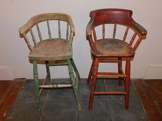 2 ANTIQUE BABY WINDSOR HIGH CHAIRS 