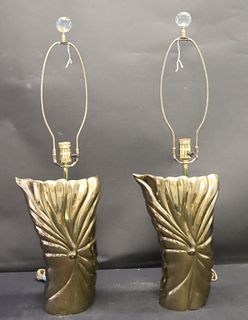 Midcentury Pair Of Gilt Metal Lamps.