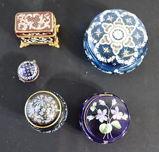 Lot Of Enameled Bohemian Glass Cabinet Items.