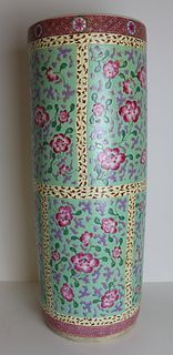 Chinese Enamel Decorated Umbrella Stand.