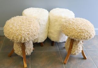 2 Pairs of Midcentury Style Upholstered Stools