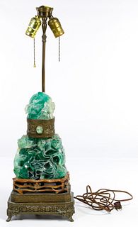 Asian Carved Green Quartz Table Lamp