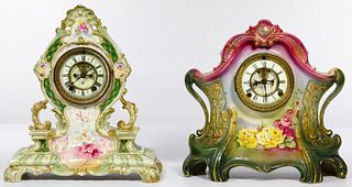 Royal Bonn Porcelain Cased Ansonia Mantel Clocks