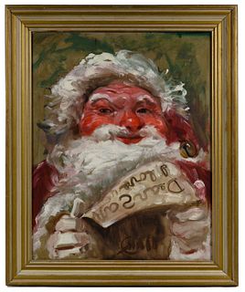 C. Hall (20th Century) 'Dear Santa I Love You' Oil on Masonite