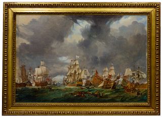 European School (19th Century) Naval Engagement Oil on Canvas
