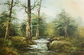 Oil on Canvas River Landscape