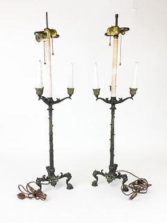 Pair of Victorian Bronze Figural Candelabra Lamps