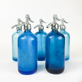 5 Blue Glass Seltzer Bottles NJ & NY