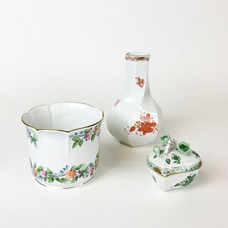 3 Herend Porcelain - Vase Cache pot and Box