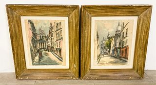 Pair of French Street Scene Watercolors
