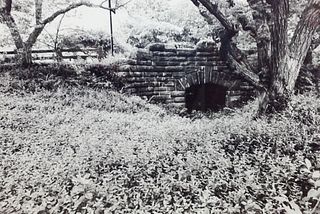 Black and White Photo of  manmade cave