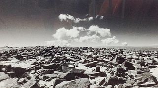Black and White Photo of rocks and clouds
