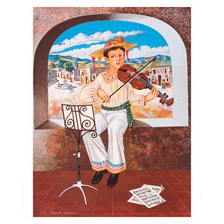 ALEJANDRO CAMARENA Niño con violín Firmada al frente Serigrafía 46/150 Sin enmarcar 80 x 60 cm