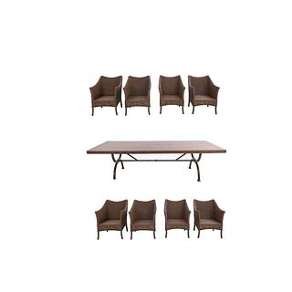 Comedor. Siglo XX. Consta de: Mesa y 8 sillones de mimbre tejido. 76 x 274 x 112 cm (mesa)