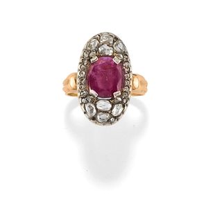 A silver, 18K yellow gold, ruby and diamond ring, first half of 20th Century
