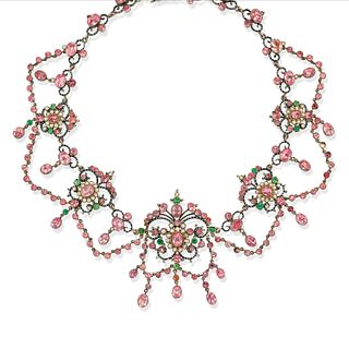 An important silver, enamel, glass paste and pearl necklace, Russia 19th Century