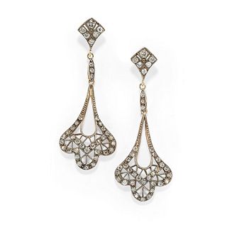 A 18K yellow gold and diamond pendant earrings