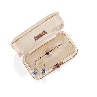 A 18K yellow gold, sapphire and diamond demi paure, 20th Century, with box