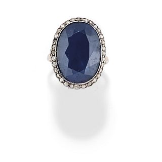 A silver, 18K yellow gold, sapphire and diamond ring, first half of 20th Century