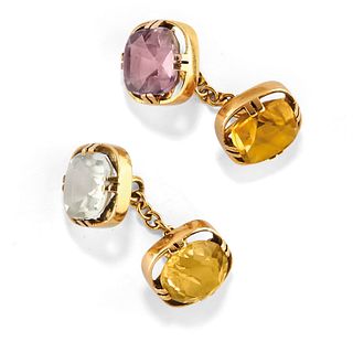 A 18K yellow gold and colored gemstone cufflinks