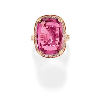 A 18K yellow gold, spinel and diamond ring