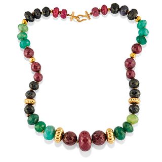 A 18K yellow gold and colored gemstone necklace