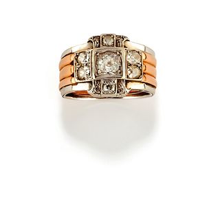 A 18K two-color gold and diamond ring, circa 1930