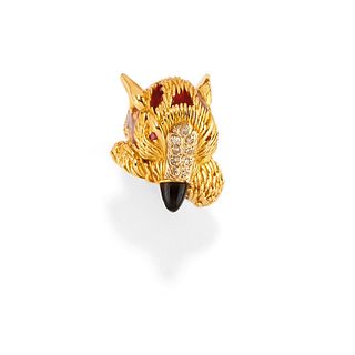 Frascarolo - A 18K yellow gold, enamel, diamond and ruby ring, Frascarolo