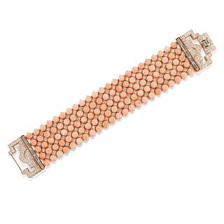 A 18K rose gold, coral and diamond bracelet