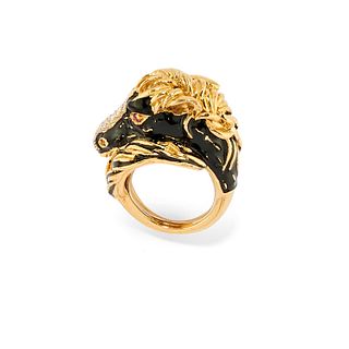 Frascarolo - A 18K yellow gold, enamel, ruby and diamond ring, Frascarolo