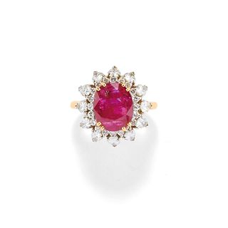 A 18K two-color gold, Burma ruby and diamond ring