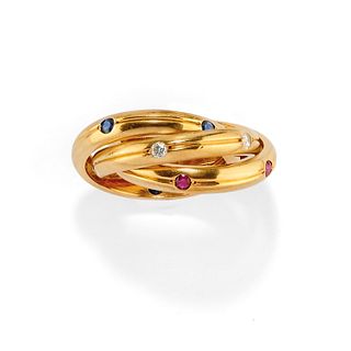 Cartier - A 18K yellow gold, ruby, sapphire and diamond ring, Cartier